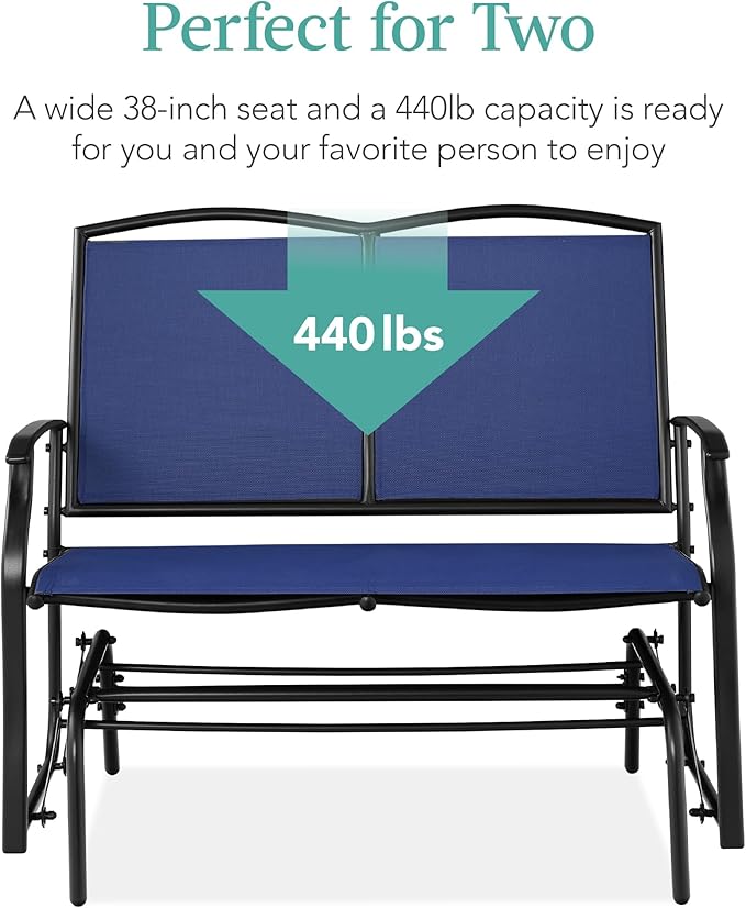 Best Choice Products 2-Person Outdoor Patio Swing Glider Steel Bench Loveseat Rocker for Deck, Porch w/Textilene Fabric - Photo 6