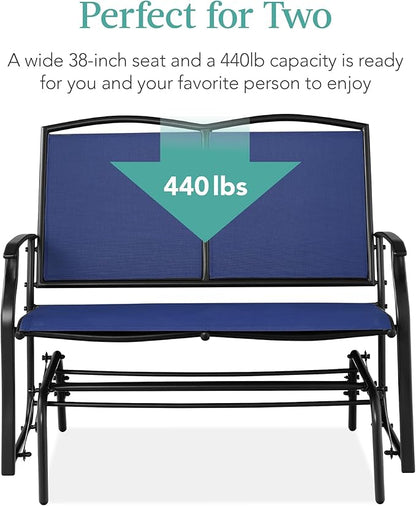 Best Choice Products 2-Person Outdoor Patio Swing Glider Steel Bench Loveseat Rocker for Deck, Porch w/Textilene Fabric, Steel Frame - Navy/Black