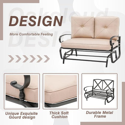 Outdoor Glider Rocking Bench 2 Person Patio Loveseat Steel Frame Furniture Set for Patio, Garden, Yard, Porch with Resistant Cushions (Brown)