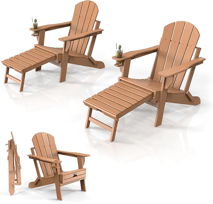VINGLI Folding Adirondack Chair Set of 2 with Ottoman - Photo 1