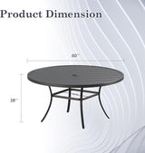 Outdoor Dining Table for 8, 60" Round Outdoor Table with Adjustable Umbrella Hole - Photo 2