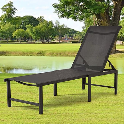 Lounge Chair Outdoor Set of 4, Foldable & Assembly Free Aluminum Chaise Lounge Chair with 5-Position Recliner, Pool Lounge Chairs for Outside Poolside Beach Lawn (Black)