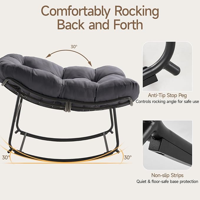 ONBRILL Papasan Rocking Chair with Cushion, Oversized Patio Lounge Rocker, Egg Chair Outdoor Indoor, for Living Room - Photo 7