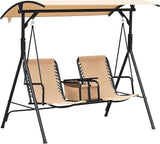 Outsunny 2-Seat Patio Swing Chair, Outdoor Canopy Swing Glider with Pivot Storage Table, Cup Holder, Adjustable Shade - Photo 1