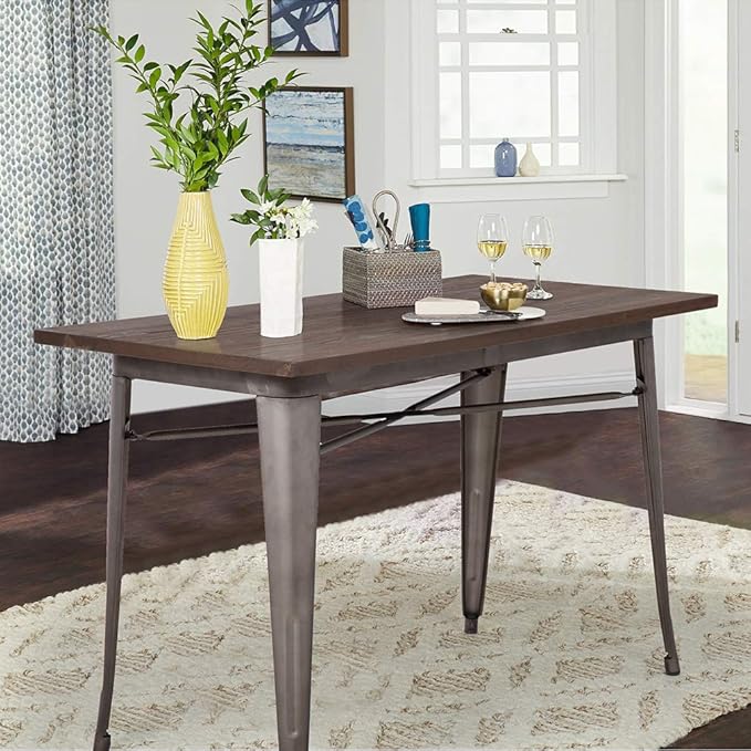 FDW Heavy Duty Outdoor Dining Table Metal Kitchen Table Metal Table Bar Coffee Table Home Restaurant Wood Top Table - Photo 2