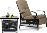 SUNCROWN Outdoor Recliner Chair Patio Adjustable Recliner Chair and Side Bistro Table with Umbrella Hole, Brown - Photo 1
