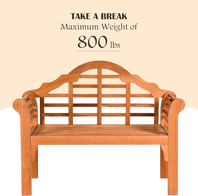 RELAX4LIFE Wooden Outdoor Bench Folding, 4 Ft Foldable Patio Loveseat Chair w/Crown-Like Backrest & Armrest, Indoor Outside Seating for Porch Park, 800LBS Weight Capacity, 2-Person Wood Garden Bench