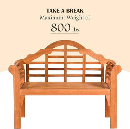 RELAX4LIFE Wooden Outdoor Bench Folding, 4 Ft Foldable Patio Loveseat Chair w/Crown-Like Backrest & Armrest, Indoor Outside Seating for Porch Park, 800LBS Weight Capacity, 2-Person Wood Garden Bench
