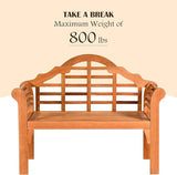 COSTWAY Folding Wooden Bench Outdoor, Crown-Like High Backrest, Patio Eucalyptus Wood Bench for Garden, Park & Porch - Photo 7