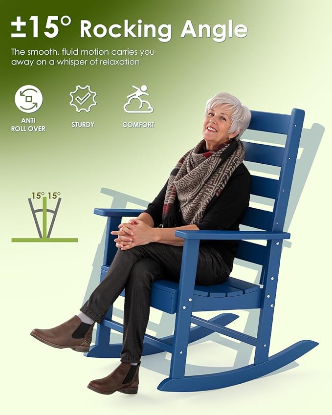 GREENVINES Outdoor-Rocking-Chairs-Set-of-2 | HDPE Plastic | Patio Rockers | Porch Rocker Chair | Shaker | Oversized | High Ladder Back | Big & Tall | PentaLuxe | Blue