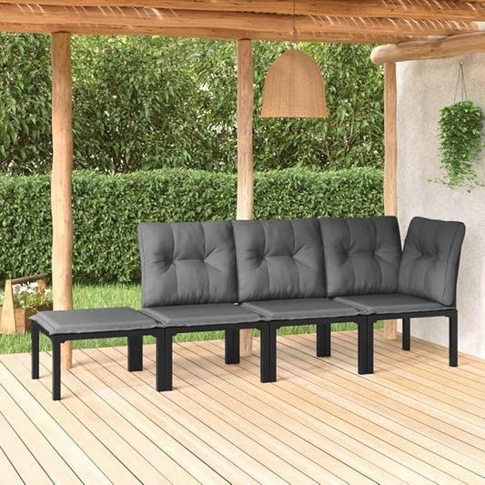 Black-G Modular Patio Sectional 21.7" x 21.7" x 13.6" UV-Resistant Poly Rattan Corner Chair for Balcony, Garden, Deck, and Small Backyard Spaces