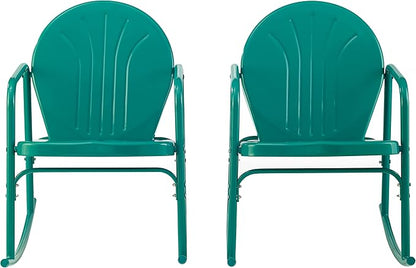 Crosley Furniture Griffith Retro Metal Outdoor Rocking Chairs, Set of 2, for Porch, Deck, Balcony, Backyard, Turquoise Gloss