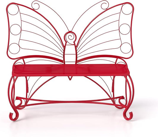 Outdoor Bench Patio Outdoor Garden Bench Butterfly Cast Iron Metal Patio Bench, Outdoor Chair Slatted Seat and Butterfly Pattern Backrest for Outside, Front Porch, Park, Lawn, Backyard and Balcony