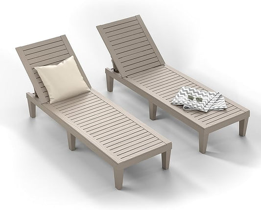 ROJIK Outdoor Chaise Lounge Chair Set of 2,with 5-Position Adjustable Backrest,Waterproof & Lightweight | Durable Indoor/Outdoor Patio Lounger Chair for Garden Pool Beach,Grey