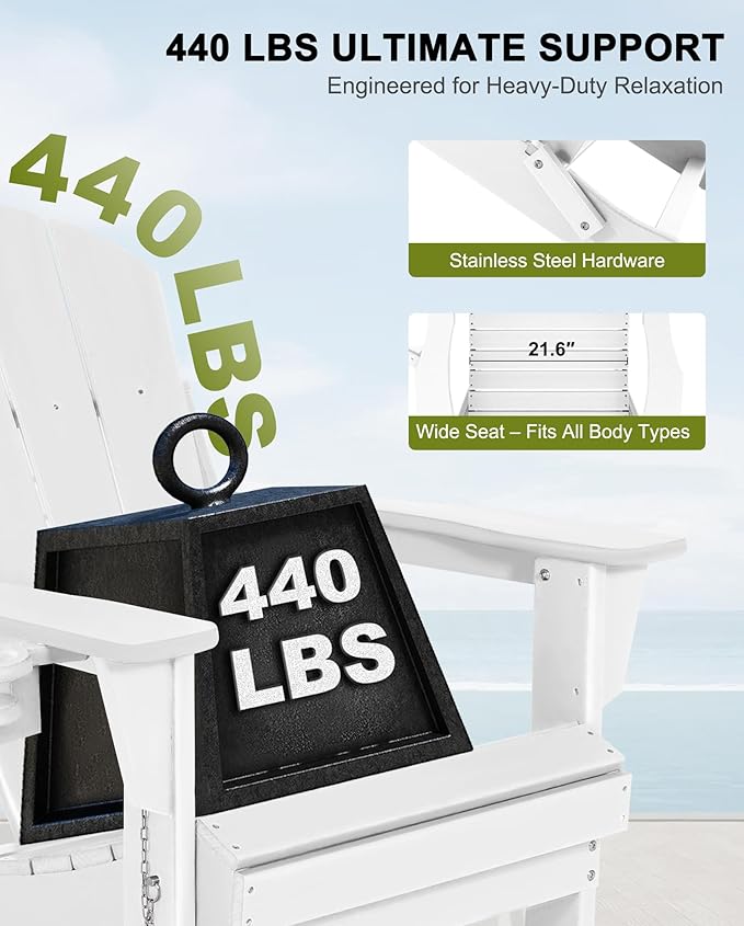 Folding Adirondack Chairs Set 6- Plastic Adirondack Chairs with Cup Holder, Weather Resistant for Outdoor, Patio, Lawn, Garden, Backyard Deck, Fire Pit - White