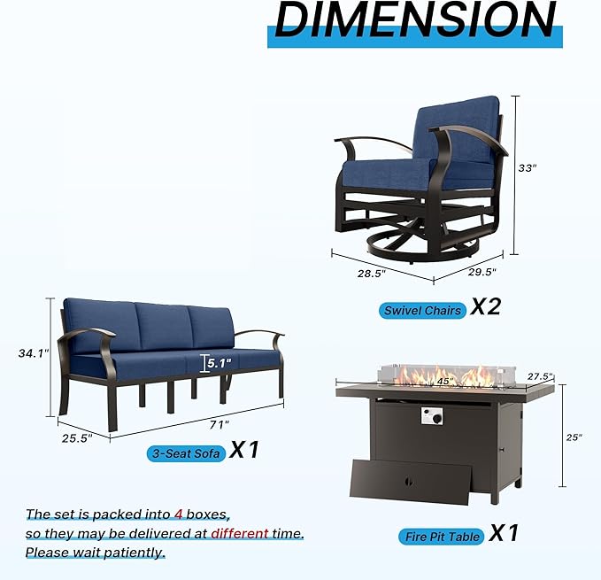 Gotland Aluminum Patio Furniture Set with Fire Pit Table - Photo 2