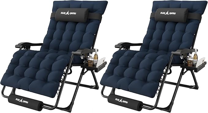 Amopatio Oversized Zero Gravity Chair, 33''W Reclining Camping Lounge Chair Upgraded Lock and Footrest, Folding Patio Recliner with Cup Holder, Removable Cushion & Headrest