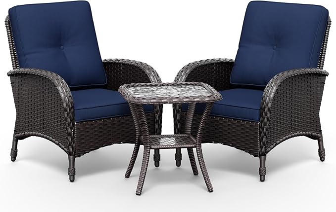 Joyside Wicker Patio Chairs, 3 Piece Rattan Outdoor Furniture with Thickened Cushions, High Back, Deep Seating - Photo 8