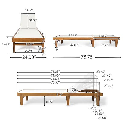 Christopher Knight Home Shiny Outdoor Wood Chaise Lounge (Set of 2), Teak Finish/White Mesh