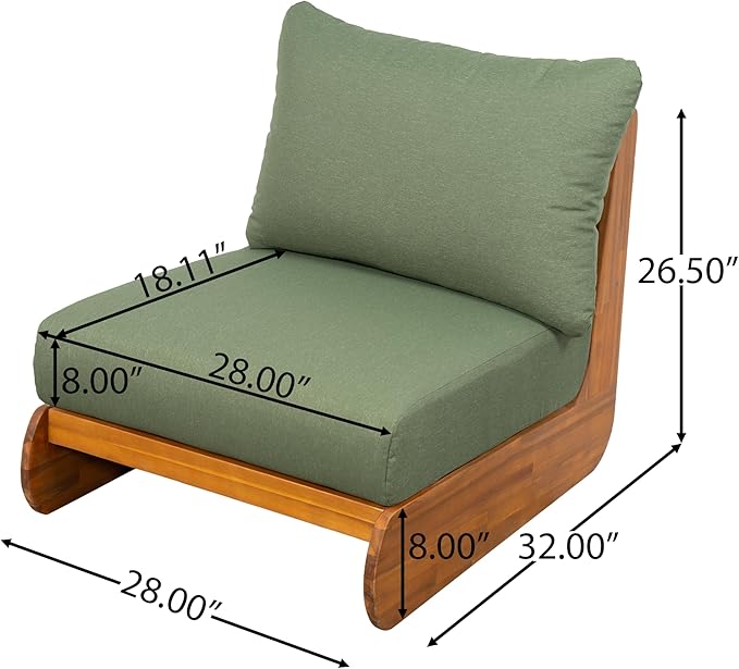 Christopher Knight Home Poppy Outdoor Club Chair with Water Resistant, Acacia Wood Lounge Chair Outdoor, Patio Low Profile Accent Chair, Comfy Reading Chair for Garden Backyard, Teak + Green