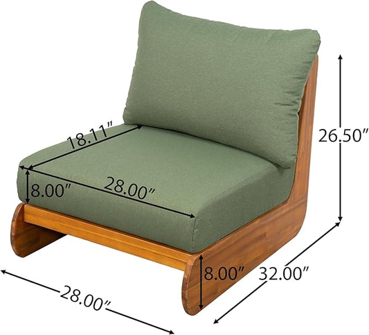 Christopher Knight Home Poppy Outdoor Club Chair with Water Resistant, Acacia Wood Lounge Chair Outdoor, Patio Low Profile Accent Chair, Comfy Reading Chair for Garden Backyard, Teak + Green