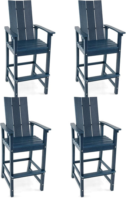 Giantex 52” Tall Adirondack Chair Set of 4, HDPE Outdoor Bar Stool with Ergonomic Backrest, Armrests, Footrest, Fire Pit Chair, All Weather Patio Bistro Chair for Yard, Garden, Lawn Chair (Navy)