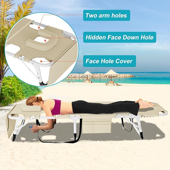 ABORON Heavy Duty Tanning Chair, Outdoor 5-Position Folding Chaise Lounge Chair with Pad - Photo 4