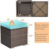 RELAX4LIFE Wicker Outdoor Storage Ottoman, 2-Piece Rattan Footstool w/Removable Cushion - Photo 3