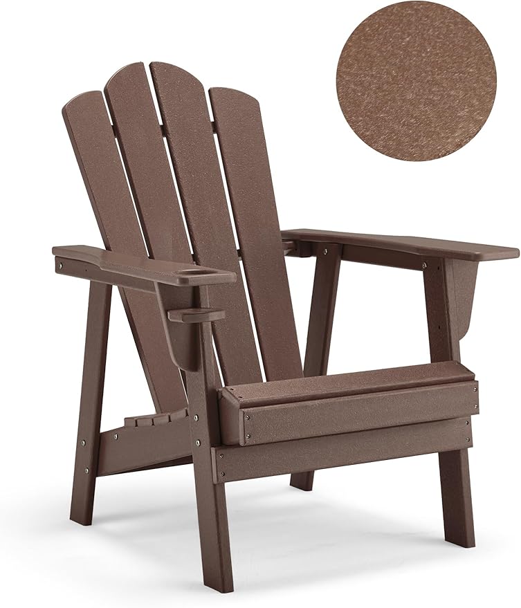 Adirondack Chair - Durable HDPE Poly Lumber All-Weather Resistant, Oversized Balcony Porch Patio Outdoor Chair for Lawn, Backyard, Deck, Garden, Camping - Easy Installation, Teak