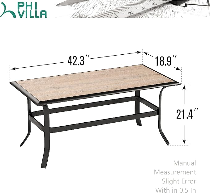 Elegant Wood-Like Outdoor Coffee Tables, Rectangular Patio Tables Suited for Garden, Balcony, Backyard, Black - Photo 2