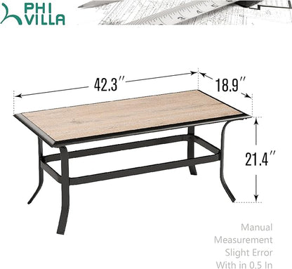 Elegant Wood-Like Outdoor Coffee Tables, Rectangular Patio Tables Suited for Garden, Balcony, Backyard, Black