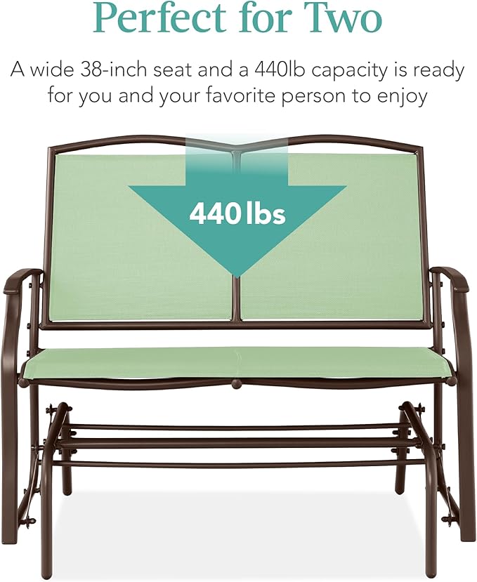Best Choice Products 2-Person Outdoor Patio Swing Glider Steel Bench Loveseat Rocker for Deck, Porch w/Textilene Fabric - Photo 6