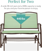 Best Choice Products 2-Person Outdoor Patio Swing Glider Steel Bench Loveseat Rocker for Deck, Porch w/Textilene Fabric - Photo 6