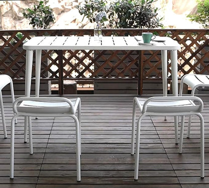 Modern Patio Table for 4-6 People Metal Dining Table for Outdoor&Indoor Office Computer Meeting Desk Home Cafe Table Lawn Backyard Balcony Kitchen Office 47.2" Lx23.6 Wx30 H… (White)