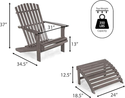 JONATHAN Y ADK1000B Saranac 2-Piece Traditional Rustic Acacia Wood Adirondack Chair with Detachable Ottoman Classic, Coastal, Cottage, Vintage, Farmhouse, Gray Wash