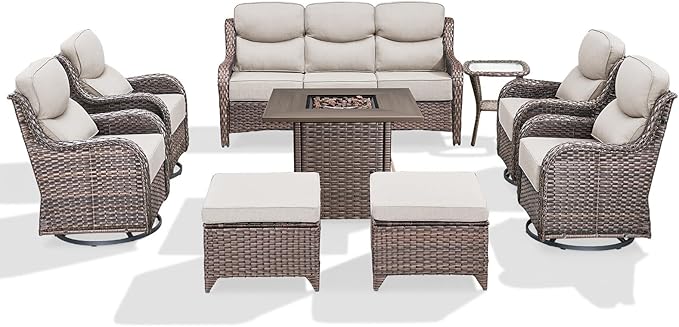 Luxury Patio Furniture Set with 6-inch Thick Cushion, Outdoor Furniture with Fire Pit Table, Swivel Chairs, Sofa - Photo 7