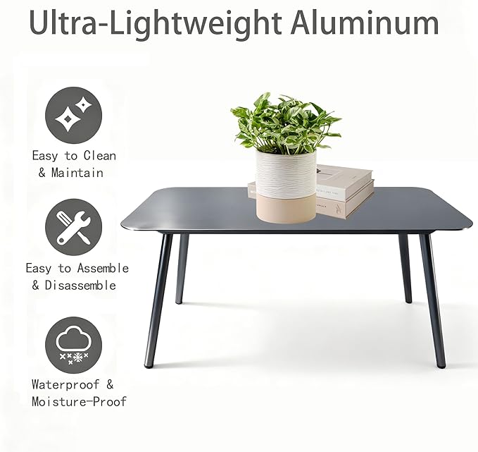 All-Weather Aluminum Outdoor Coffee Table | Modern & Durable Patio Furniture | Perfect for Balcony, Garden, and Poolside - Photo 4