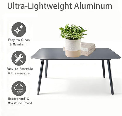 All-Weather Aluminum Outdoor Coffee Table | Modern & Durable Patio Furniture | Perfect for Balcony, Garden, and Poolside | Black (37 x 21.2 x16.5 in)