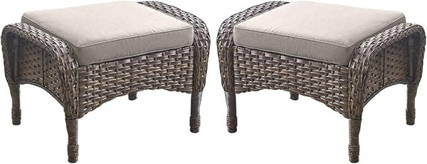 Outdoor Ottomans Patio Footrest Set of 2 - High Back Comfortable Brown Wicker Rattan Steel Frame Footstool Additional - Photo 1