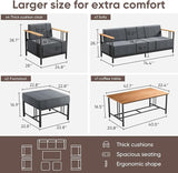 Patio Furniture Set of 8,with 10-inch Thick Cushion Outdoor Furniture Set of 8,Patio Chair Set with Sofa,Wood Grain - Photo 2