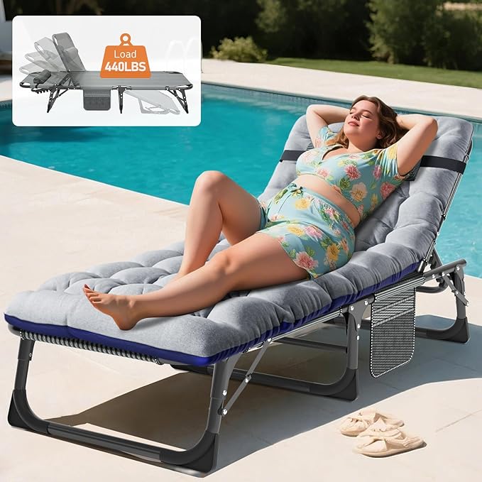 MOPHOTO Folding Lounge Chair 5-Position, Folding Cot, Portable Outdoor Chaise Lounge Chair for Sun Tanning - Photo 3