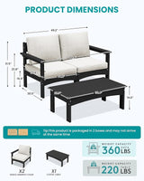 SERWALL 3 Pieces Patio Conversation Set, All-Weather HDPE Outdoor Sofas with Cushions and Coffee Table - Photo 2