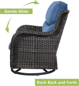 Rilyson Wicker Rocking Chair Swivel Chairs - 3 Piece Rocker Patio Furniture Set Rattan Rocking Bistro Sets with Glass - Photo 5