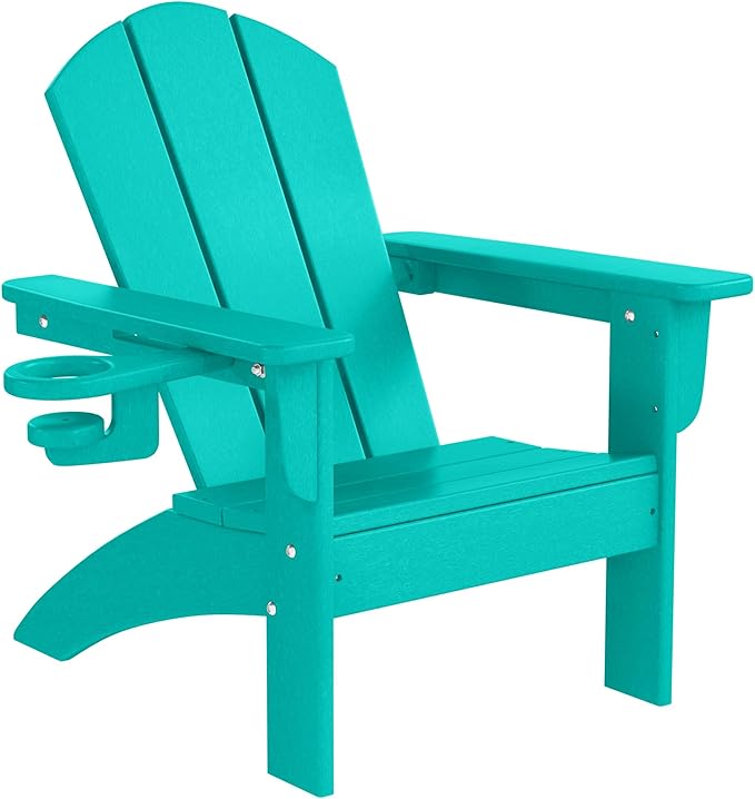 WestinTrends Malibu 3-Piece Kids HDPE Adirondack Chairs Set with Square Side Table and Cup Holders, Turquoise