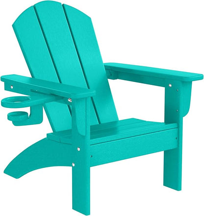 WestinTrends Malibu 3-Piece Kids HDPE Adirondack Chairs Set with Square Side Table and Cup Holders, Turquoise