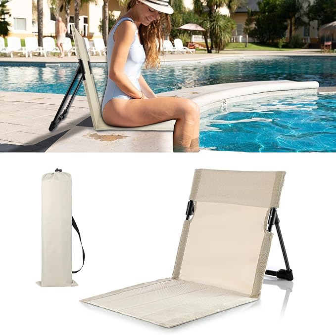 Foldable Seat for Poolside Chairs, Portable Outdoor Poolside Chairs for Edge of Pool, Beach Chair, SwimmingPool Accessories, Pool Seats for Edge,Beach Camping Picnic Lawn Accessories-Light Beige