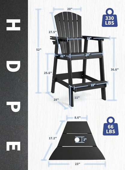 FUNBERRY Tall Adirondack Chair, All Weather High Top Balcony Chairs with Cup Holder