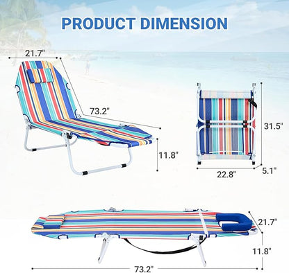 DoCred Heavy Duty Tanning Chair with Face Hole, Adjustable 5-Position Folding Chaise Lounge Chairs for Outside, Portable Lay Flat Beach Lounge Chair for Outdoor Sunbathing Beach Pool Lawn Camping