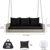 YITAHOME 3-Seats Outdoor Hanging Porch Swing Chair Rattan Black Wicker Patio Swing Chair with Swing Lounge 3 Black Back - Photo 2