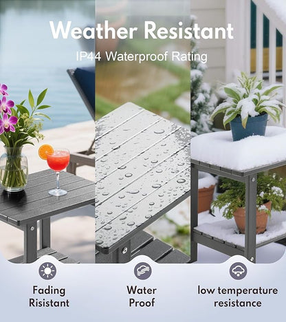PASAMIC 2-Tier Adirondack Square Outdoor Side Table, HDPE Small Outdoor Table, Patio End Table for Patio, Pool, Backyard, Weather-Resistant (Grey)
